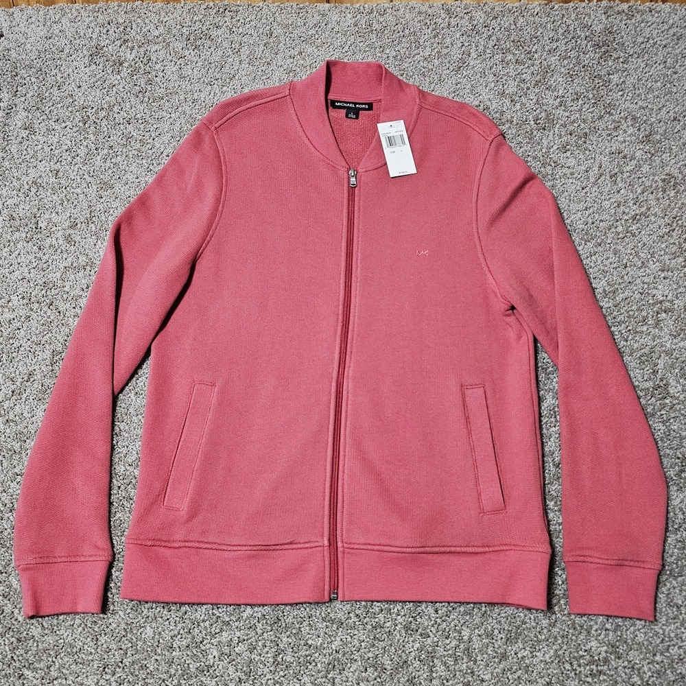 Michael Kors Men's Size L Nantucket Full-Zip Sweater Jacket Pink Salmon New NWT